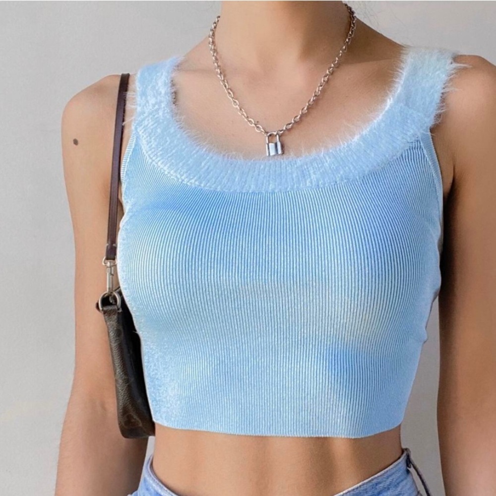 Intimately Free People Sky Blue Fuzzy Knit Cropped Tank